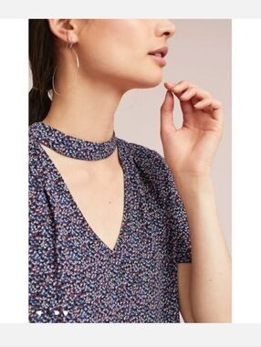 Maeve Navy Floral V-Neck Blouse